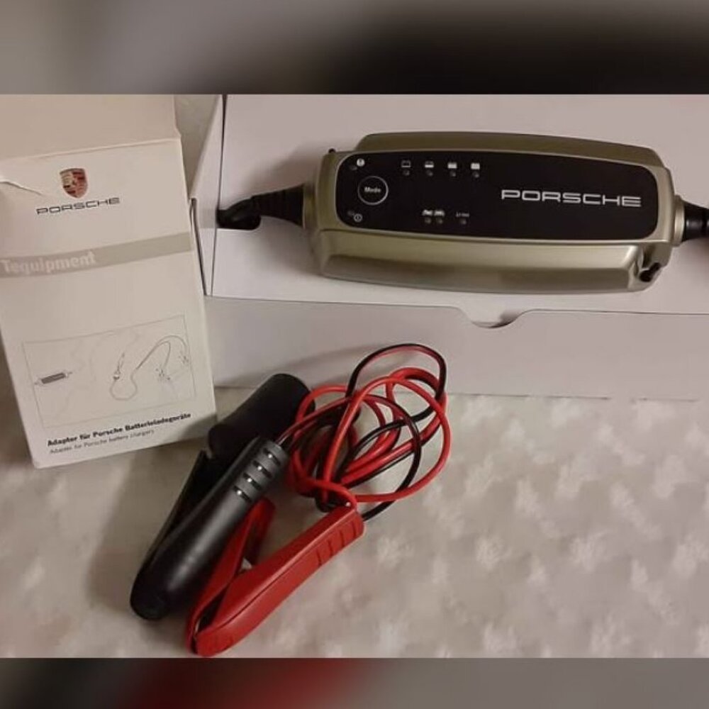 Porsche Car Charge-O-Mat Pro Battery Charger & Clamps Adaptor. New / Never Used